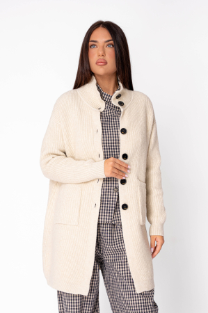 Cardigan cu nasturi tricotat lung Beige [2]