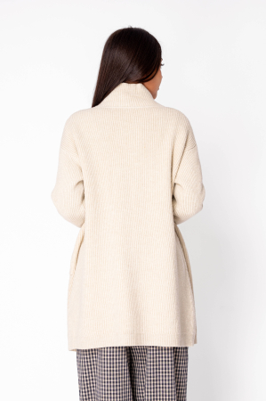 Cardigan cu nasturi tricotat lung Beige [3]