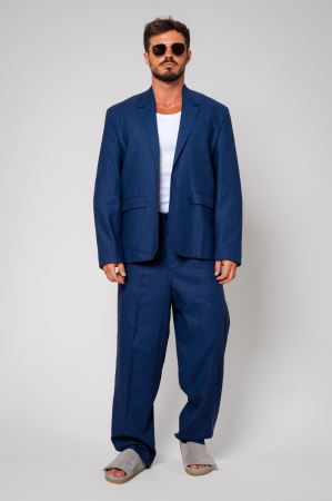 SALE - Linen Oversized jacket and long pants suit Navy