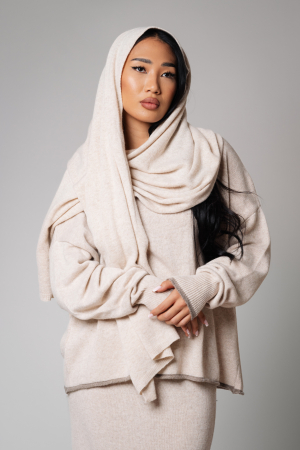 Accesorii - Fular din mix de lana si casmir Beige