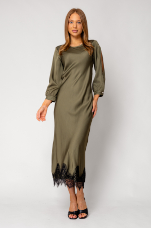 Khaki long lace dress [3]