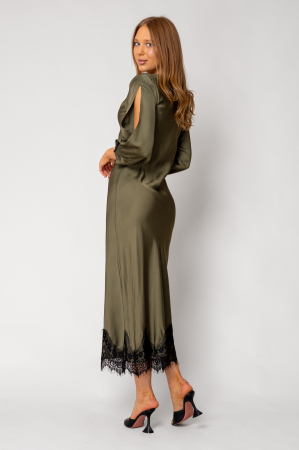 NOUTATI - Rochie lunga cu dantela Kaki