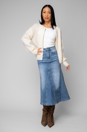 Blue elastic denim midi skirt [3]