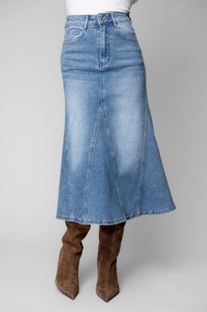 Blugi - Fusta Midi elastica din denim Blue