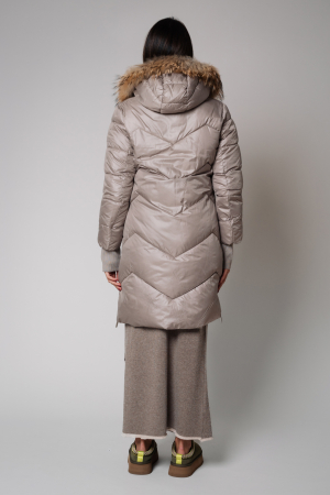 Long jacket with zipper and real fur lining Warm Taupe [2]