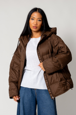 Oversized zip-up jacket with down filling Brown [1]
