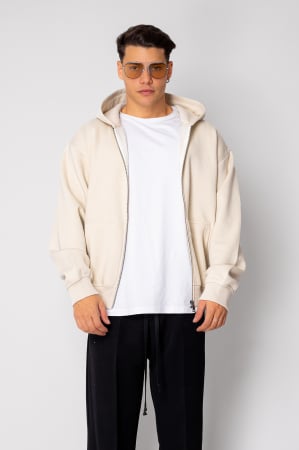 MEN - Hoodie with zip Light Biege II