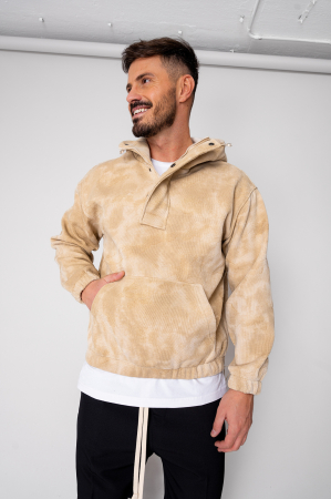 MEN - Beige short zip hoodie