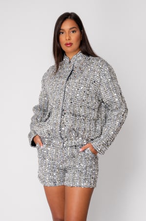 Jackets and Coats - Silver sequin studded jacket