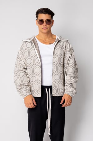 BARBATI - Jacheta cu fermoar si gluga Oversized Beige/Olive