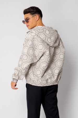 Jacheta cu fermoar si gluga Oversized Beige/Olive [2]