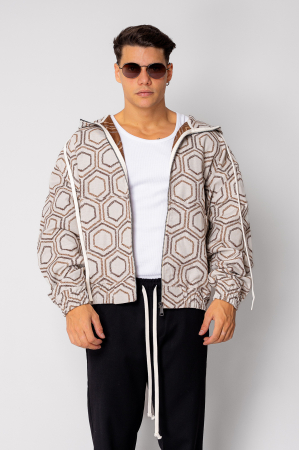 Jacheta cu fermoar si gluga Oversized Beige/Brown [1]