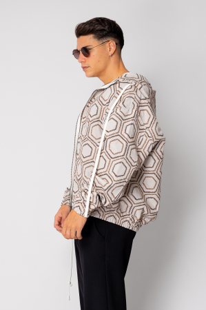 Jacheta cu fermoar si gluga Oversized Beige/Brown [2]