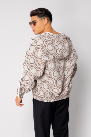 Jacheta cu fermoar si gluga Oversized Beige/Brown [3]