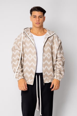 BARBATI - Jacheta cu fermoar si gluga Oversized Beige/Cream