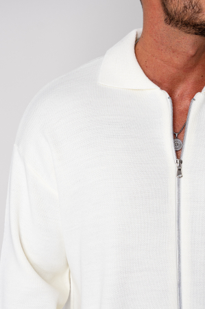 Jacheta tricotata din mix de lana cu fermoar Off White [3]