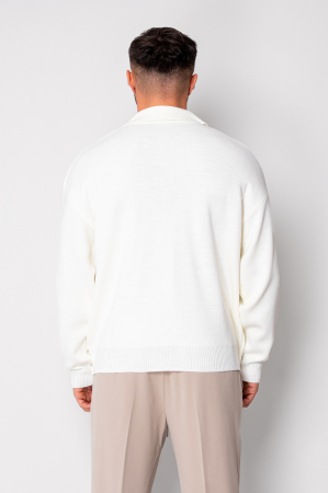 Jacheta tricotata din mix de lana cu fermoar Off White [2]