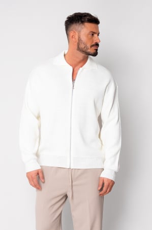 Hanorace si Bluze - Jacheta tricotata din mix de lana cu fermoar Off White