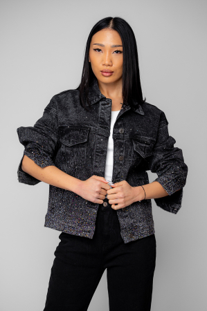 Black rhinestone denim jacket [1]