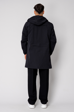 Zip-up Long Hooded Jacket Black [2]