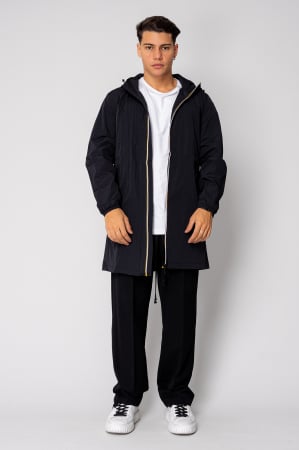 Men - Zip-up Long Hooded Jacket Black