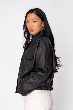 Brown genuine leather short zip-up jacket - Copie [2]