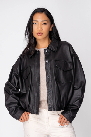Women - Brown genuine leather short zip-up jacket - Copie