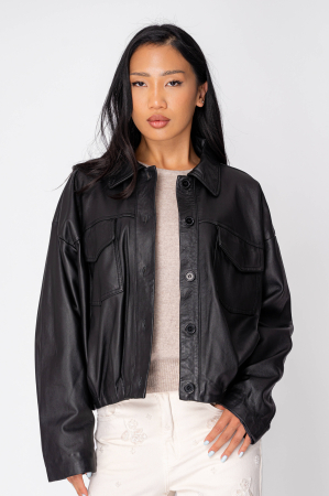 Brown genuine leather short zip-up jacket - Copie [1]