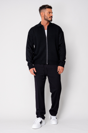 Jacheta tricotata din mix de lana cu fermoar Black [4]