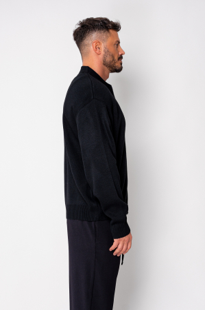 Jacheta tricotata din mix de lana cu fermoar Black [1]