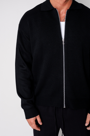 Jacheta tricotata din mix de lana cu fermoar Black [3]