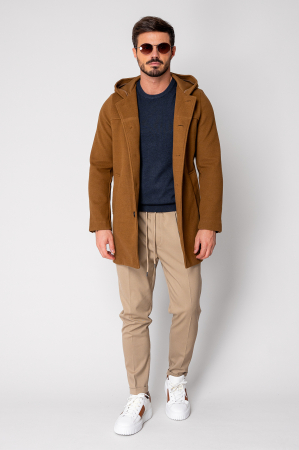 MEN - Long Coat with hood Brown