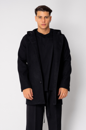 MEN - Long Coat with hood Black