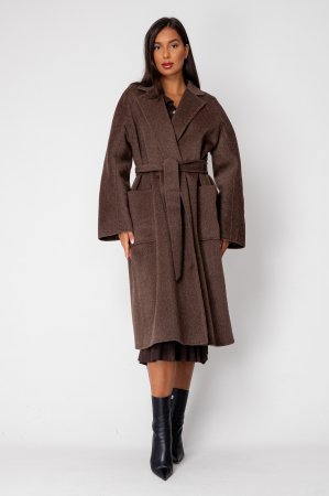 NOUTATI - Palton lung handmade din Lana, Brown