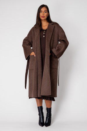 Palton lung handmade din Lana, Brown [4]