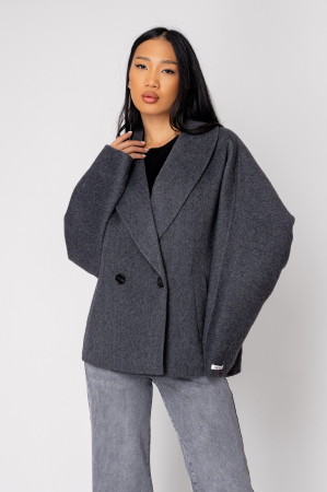 NOUTATI - Palton scurt Handmade din Lana, Grey Anthracite