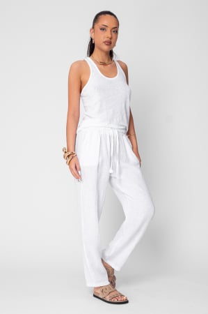 Pantaloni - Pantalon boyfriend lung din 100% in White