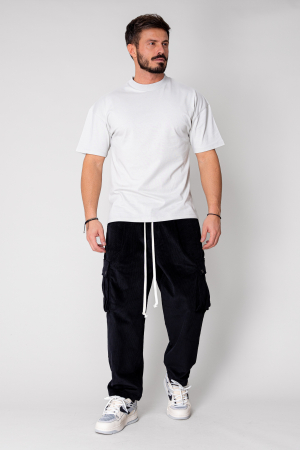 Pantaloni Cargo drep lung din reiat Black [3]