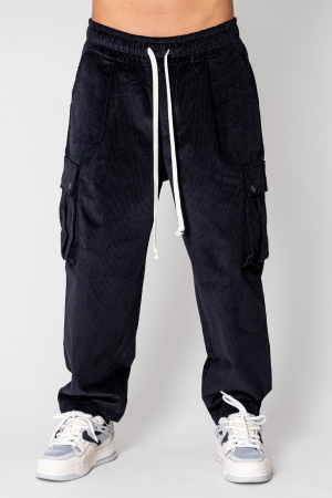 Pantaloni Cargo drep lung din reiat Black [0]