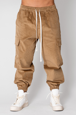 Pantaloni Cargo lung din reiat Beige [0]