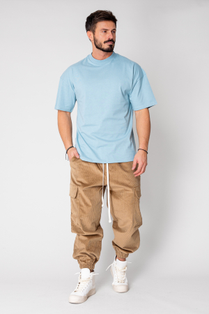 Pantaloni Cargo lung din reiat Beige [3]