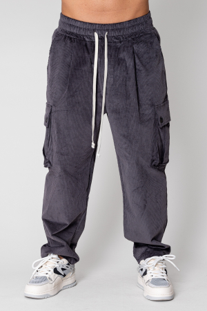 Promotii Barbati - Pantaloni Cargo lung din reiat Grey Anthracite