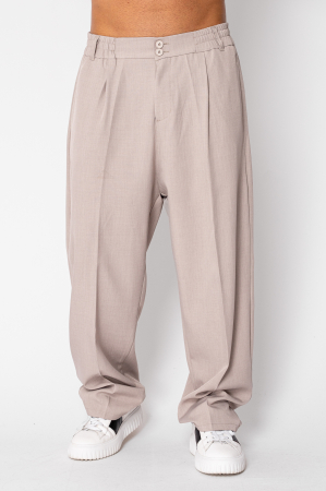 BARBATI - Pantalon drept larg cu nasture Taupe