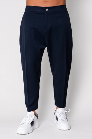 Sale Men - Navy tapered long trousers with loose fit