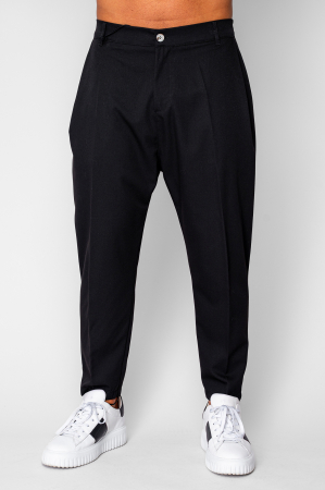 BARBATI - Pantalon lung cu elastic si nasture Black