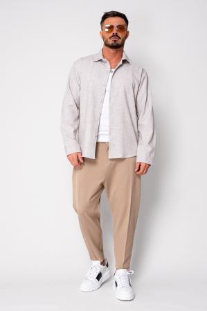 Pantalon lung conic cu tur lasat Beige [3]
