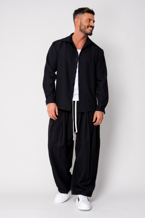 Pantalon lung foarte larg cu snur Black [3]