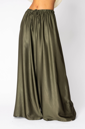 Pants - Long silk blend trousers Dark Olive