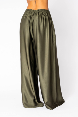 Long silk blend trousers Dark Olive [1]