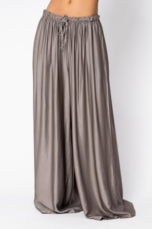 Pantaloni - Pantalon lung din mix de matase Taupe